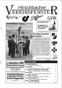 Hirschbacher Vereinsfenster vom 15.08.2000 (Ausgabe Nr. 18)